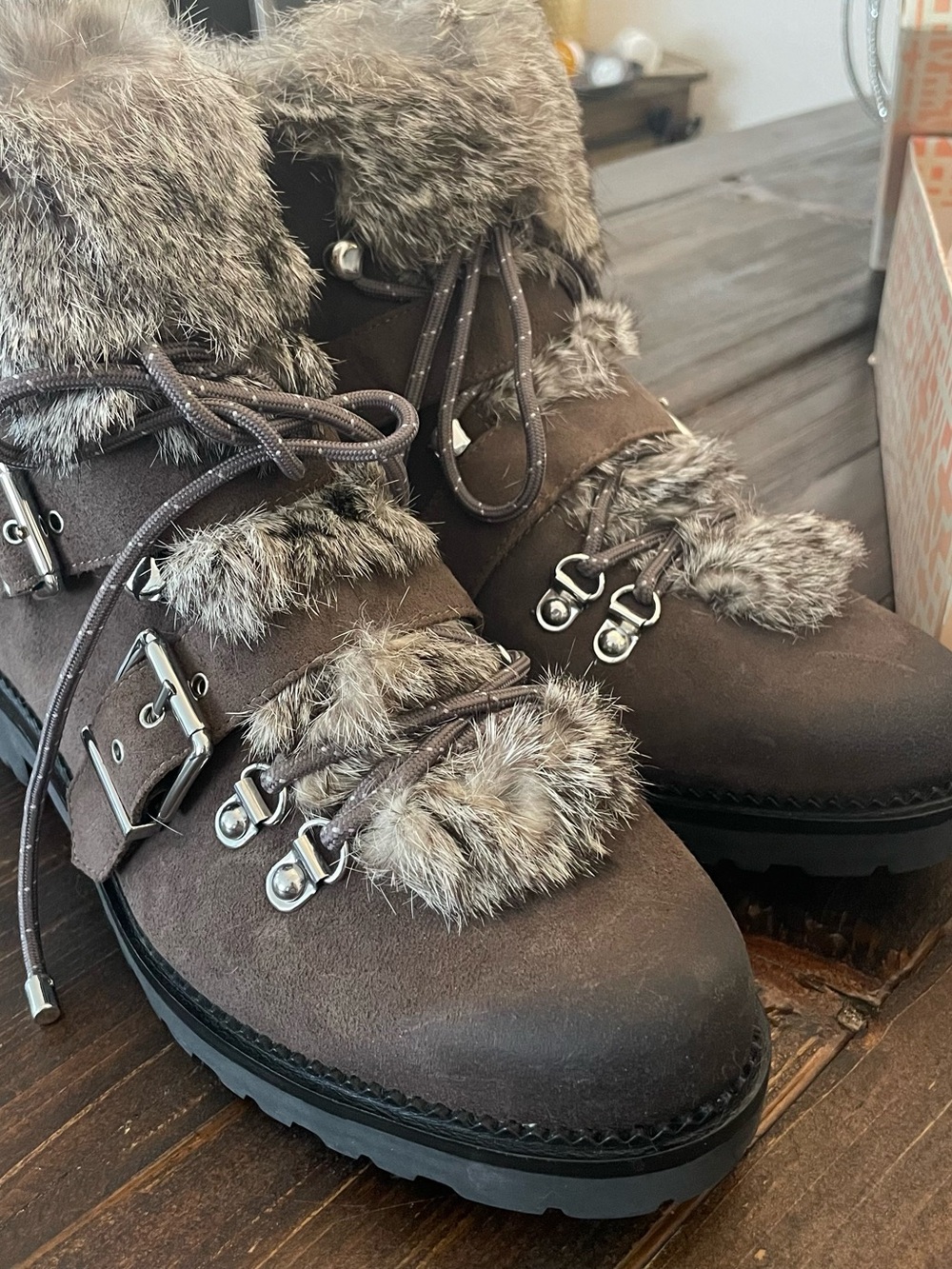 Gianni Bini Brown GenuineFur Lace-Up Hiking Boots